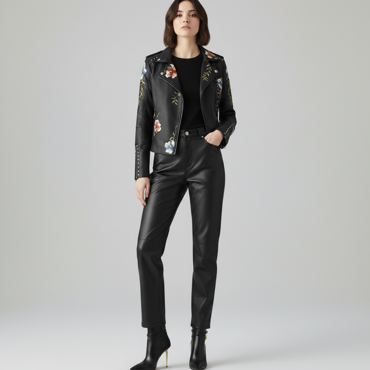Women's Moto Jacket | Floral Embroidery & Edgy Style 2
