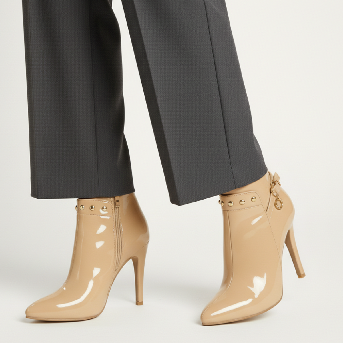 Women's Gloss Ankle Boots | Stiletto Heel & Studded Detail 9