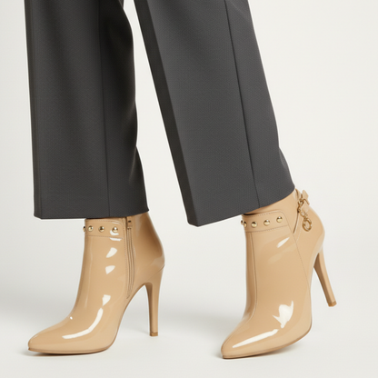 Women's Gloss Ankle Boots | Stiletto Heel & Studded Detail 9