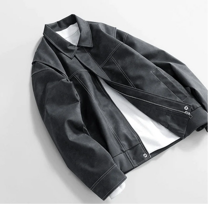 Hafford Classic Leather Jacket — texture detail