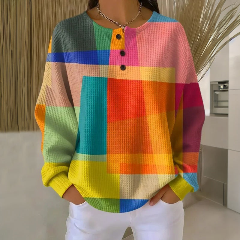 Women's Vintage Print Blouse | Long Sleeve & Round Neck 1