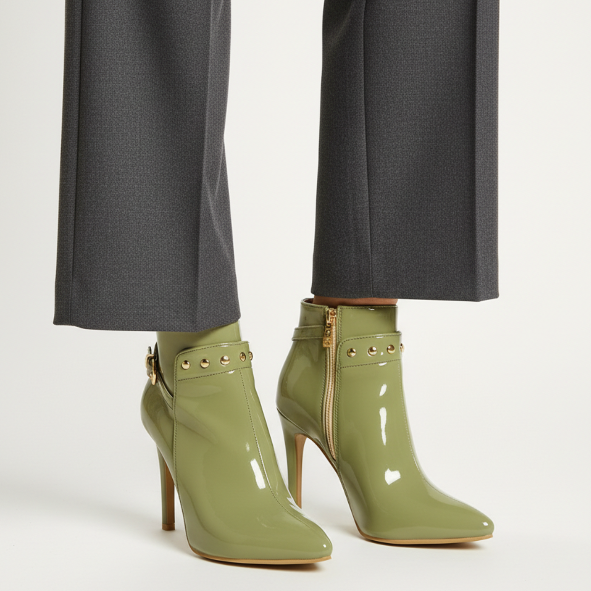 Women's Gloss Ankle Boots | Stiletto Heel & Studded Detail 2