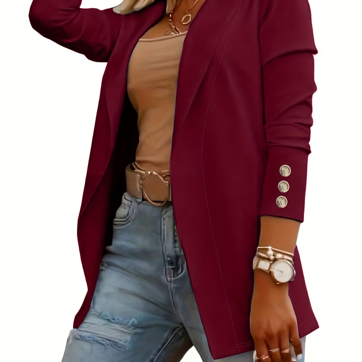 Burgundy Mid-Length Lapel Coat