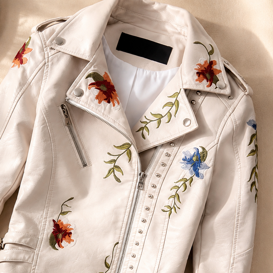 Women's Biker Jacket | Floral Embroidered Design 6