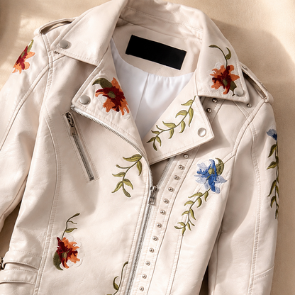 Women's Biker Jacket | Floral Embroidered Design 6