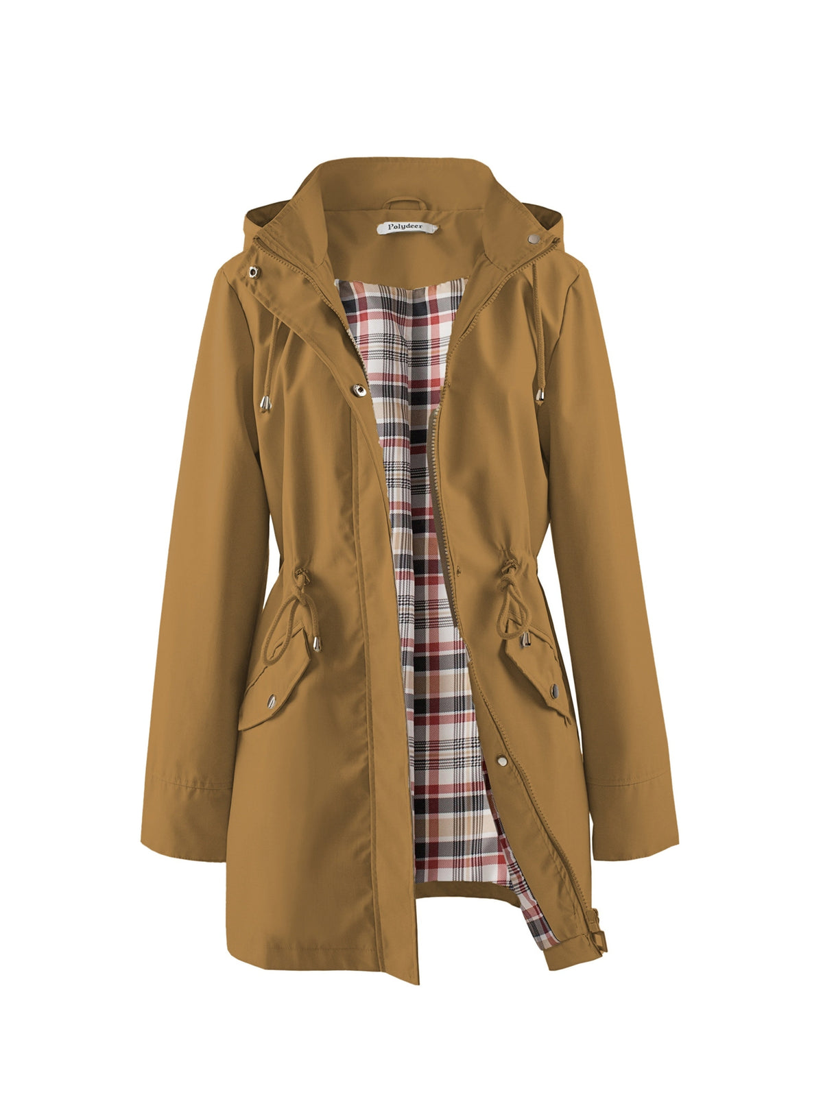 Hooded anorak parka with drawstring waist and zip front