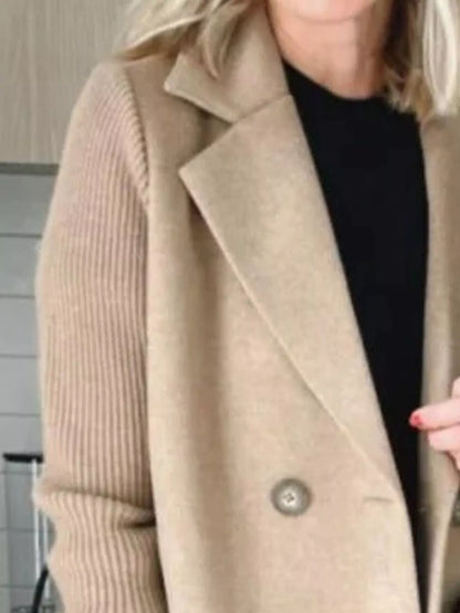 Navy double breasted short coat with shawl collar and knit cuffs