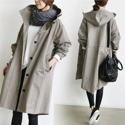 Turquoise hooded longline winter coat with patch pockets