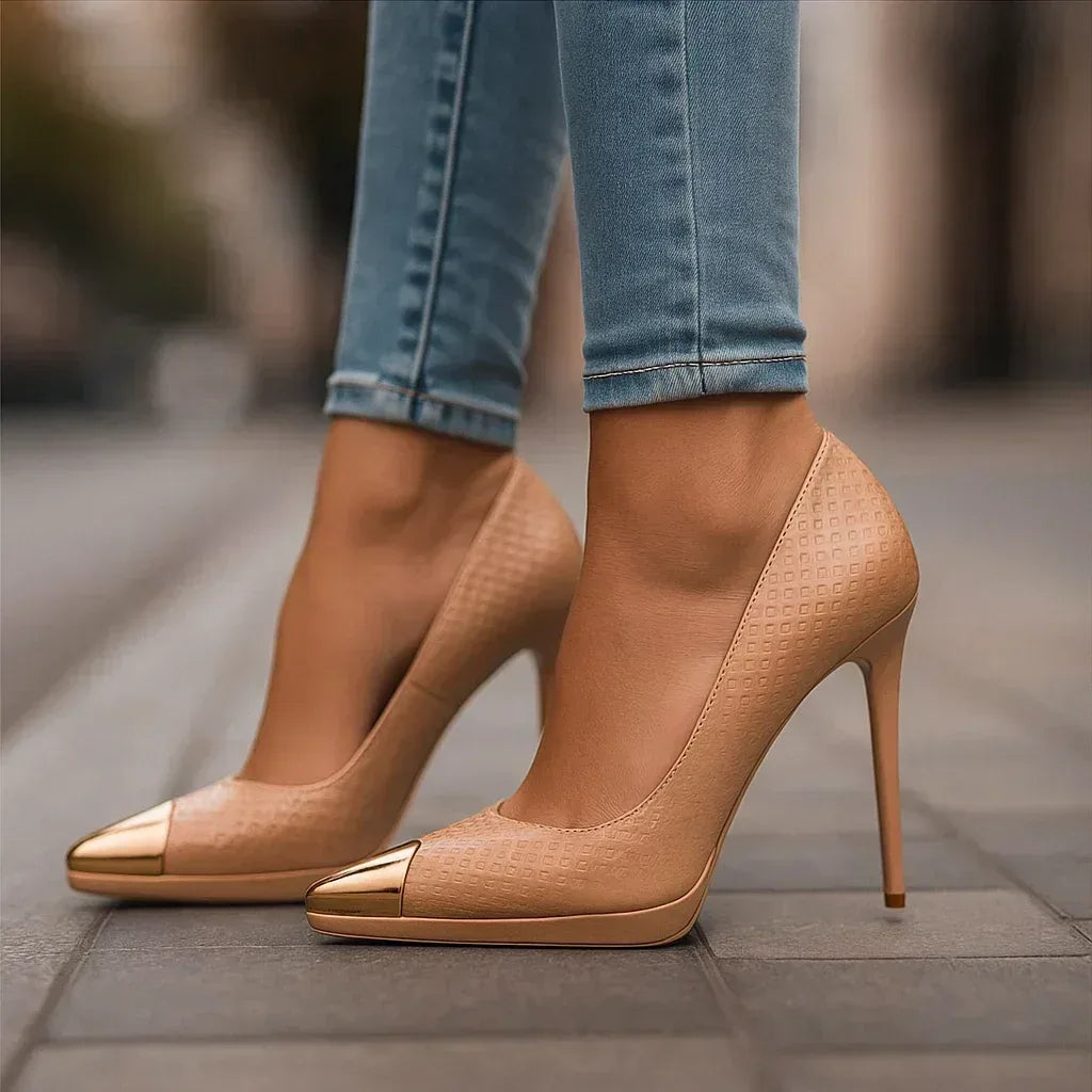 AVELINE GOLD-POINT HEELS 7