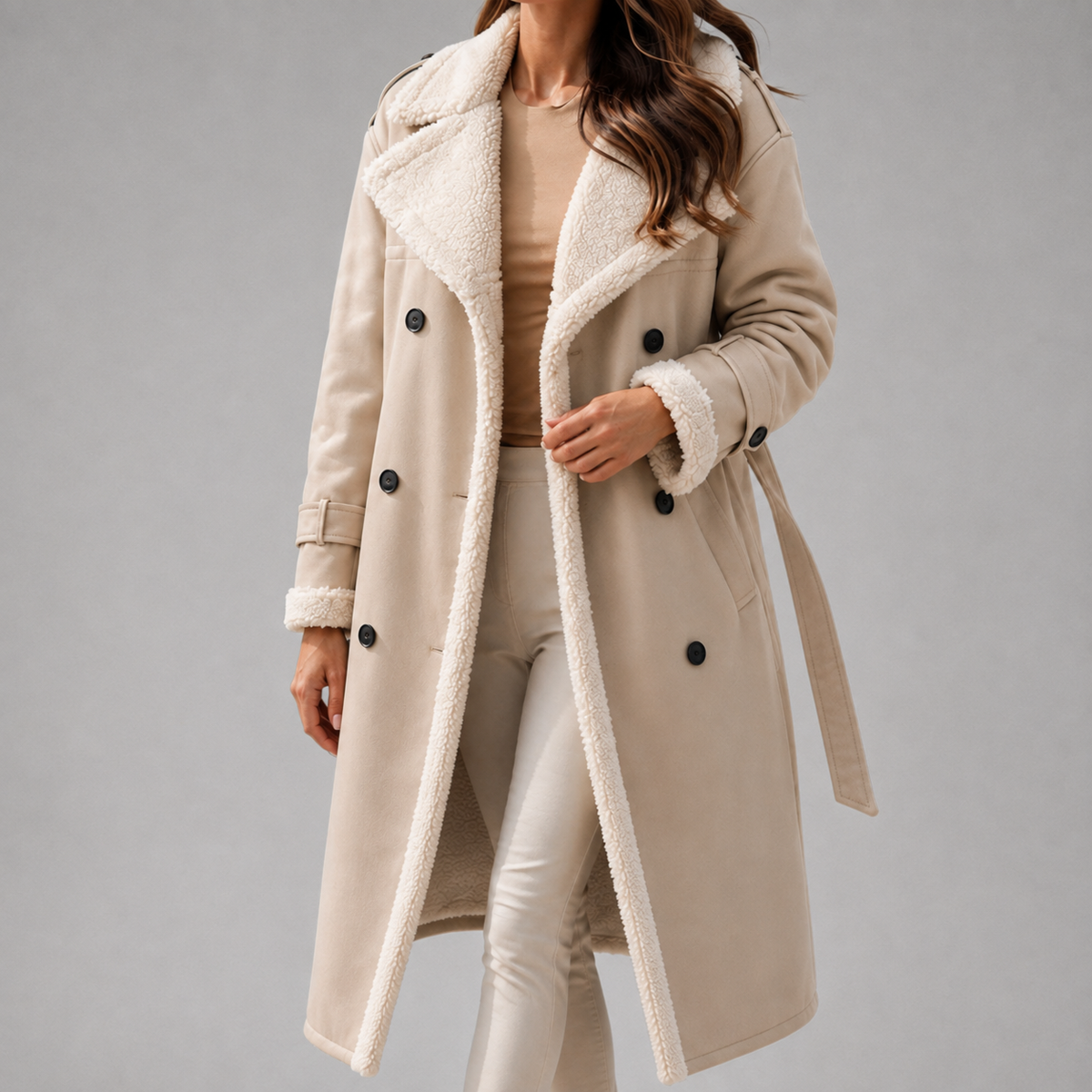 Women's Trench Coat | Belted & Sherpa-Lined 1