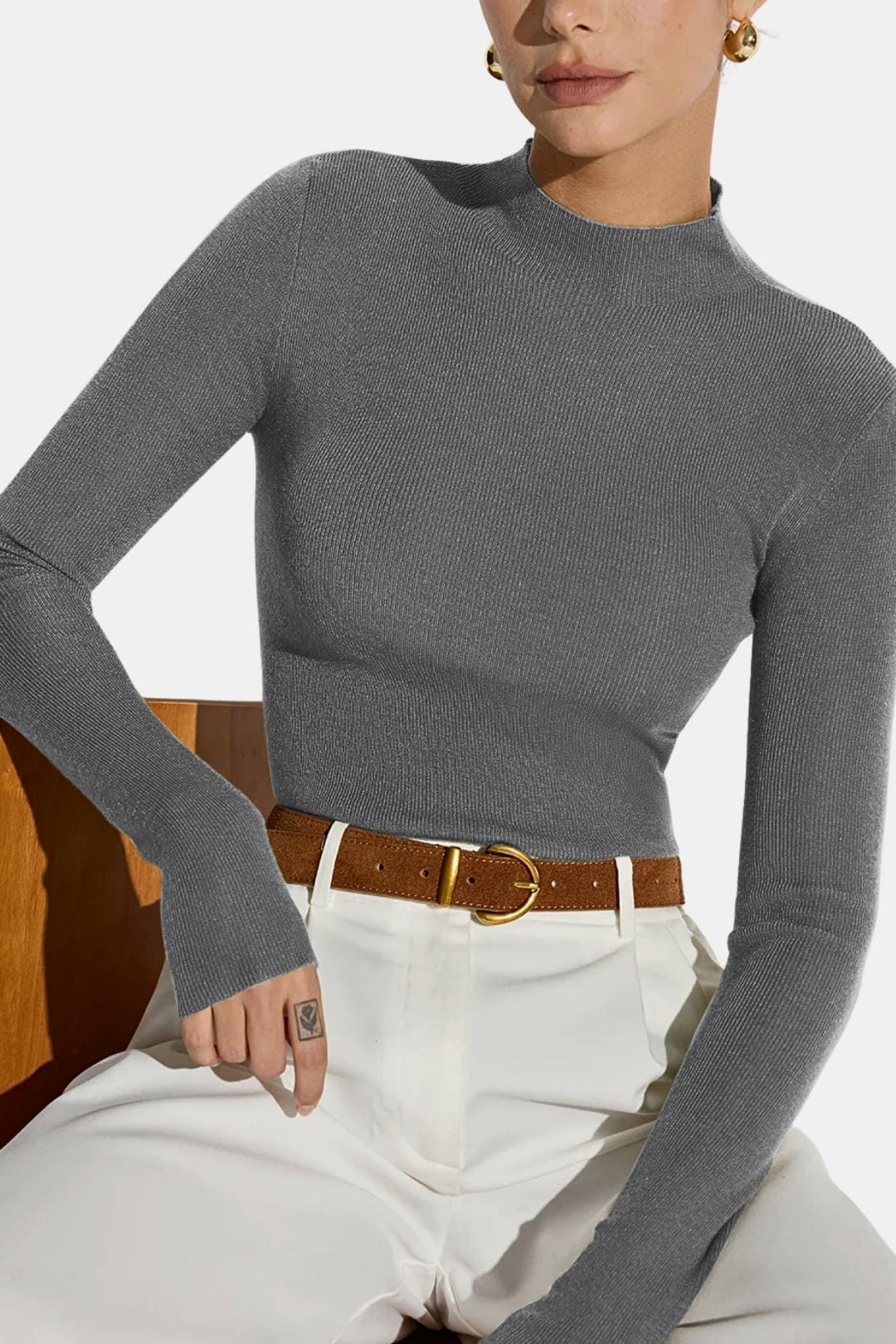 Women's Mock Neck Knit Top | Slim Fit & Stretch