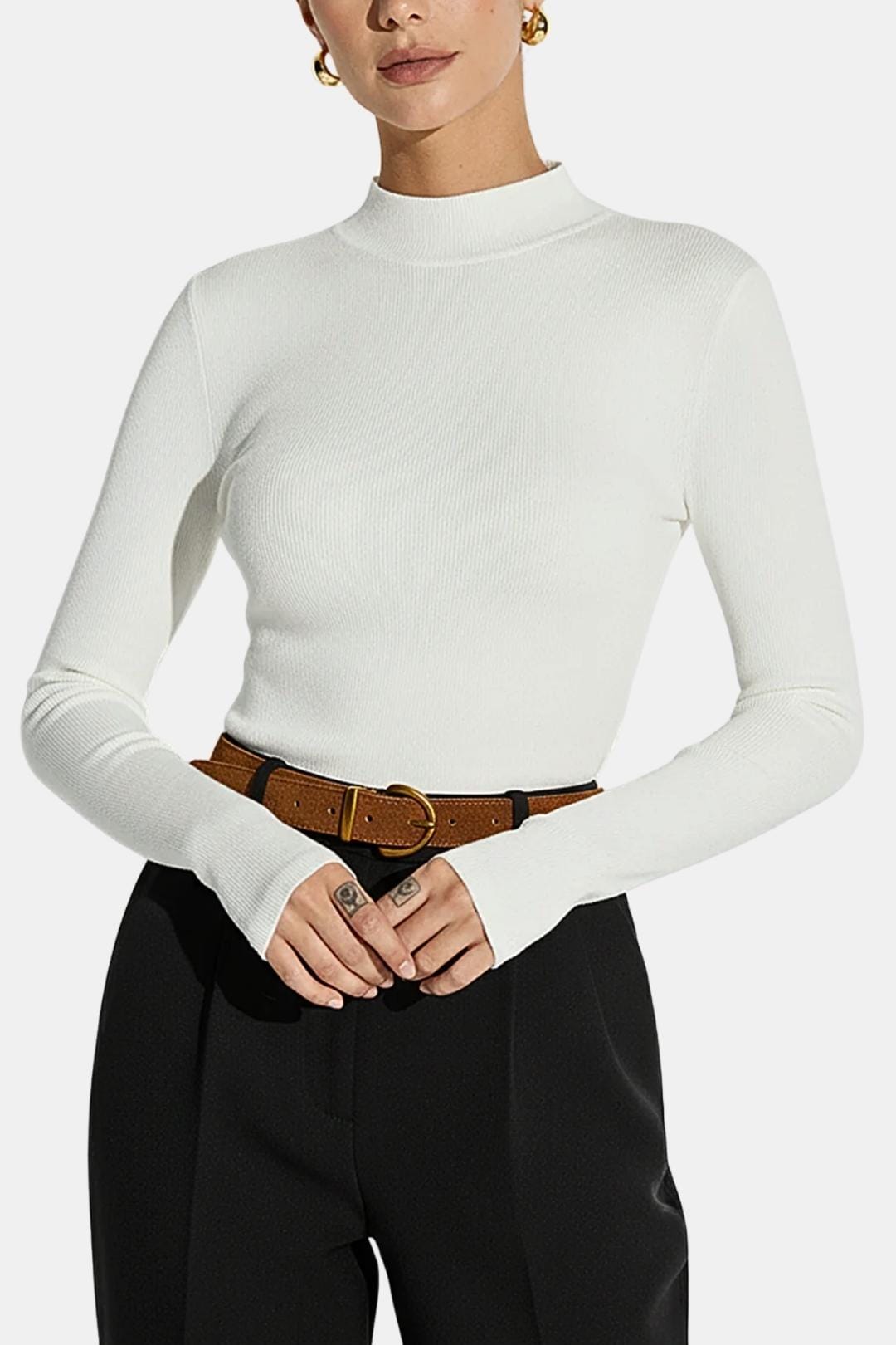 Women's Mock Neck Knit Top | Slim Fit & Stretch