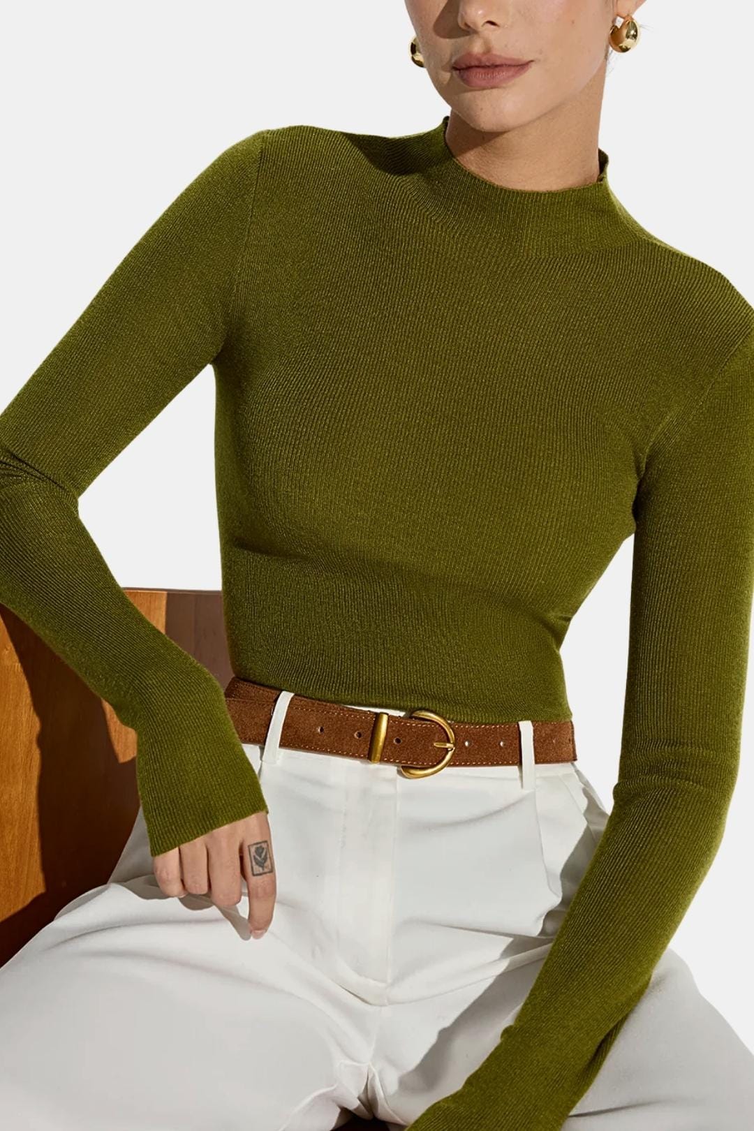 Women's Mock Neck Knit Top | Slim Fit & Stretch