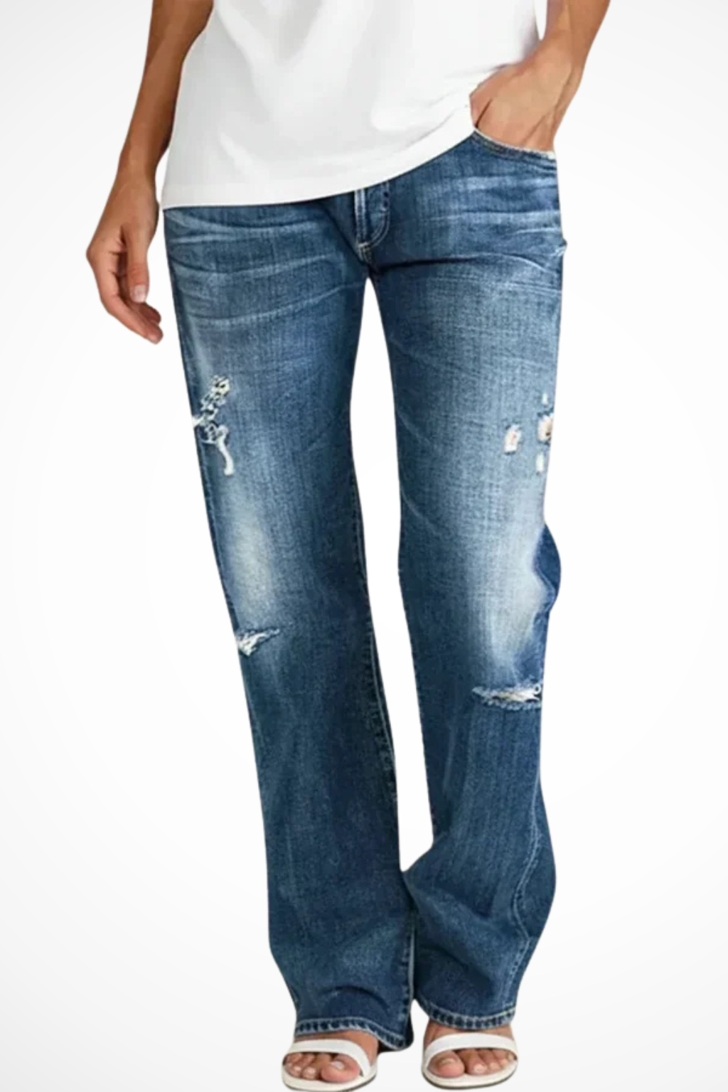 Women's Distressed Jeans | Straight-Leg & Stretch Comfort 1