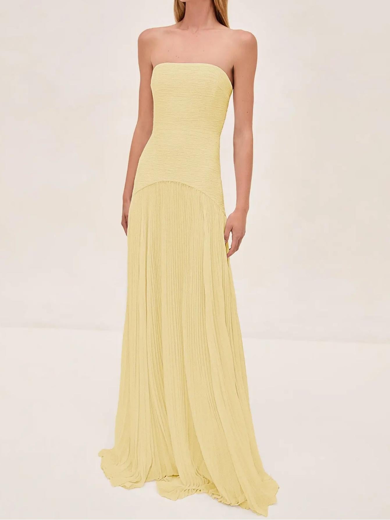 Alina – Women Strapless Pleated Maxi Dress 1