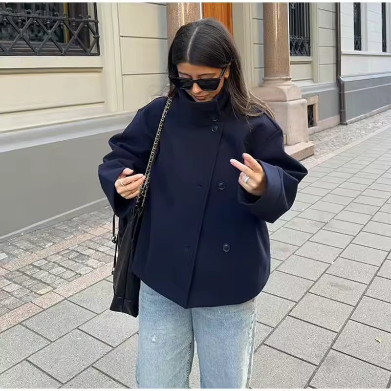 Women's Short Trench Jacket | Funnel Collar & Oversized Fit 1