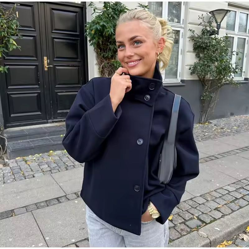 Women's Short Trench Jacket | Funnel Collar & Oversized Fit 3
