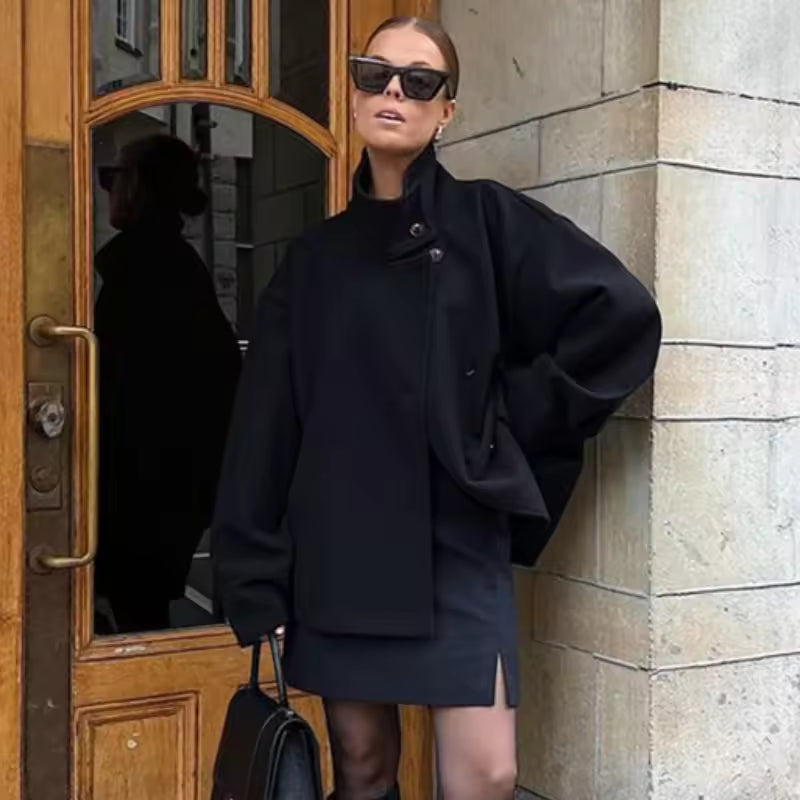 Women's Short Trench Jacket | Funnel Collar & Oversized Fit 6