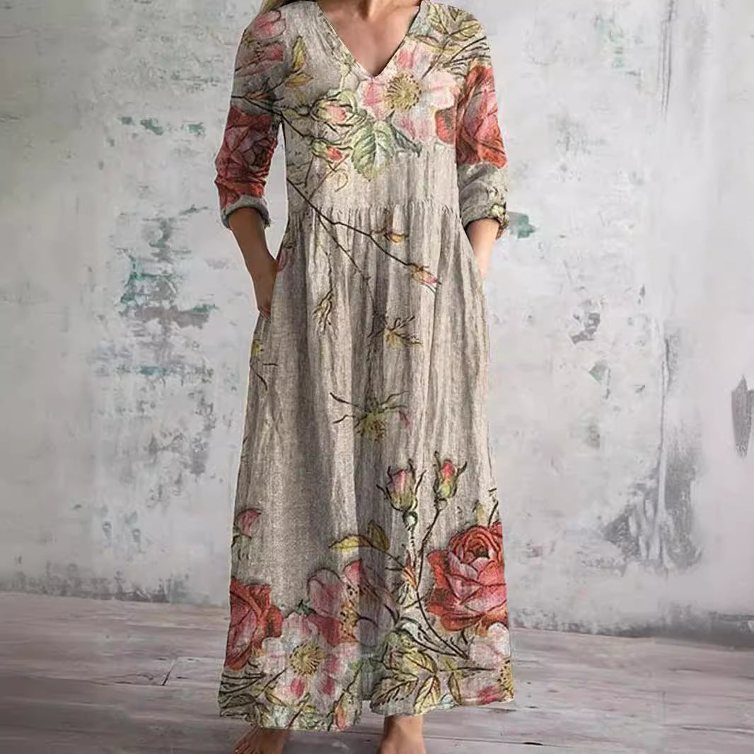 Amelie – Women V-Neck and Floral Pattern Dress 0