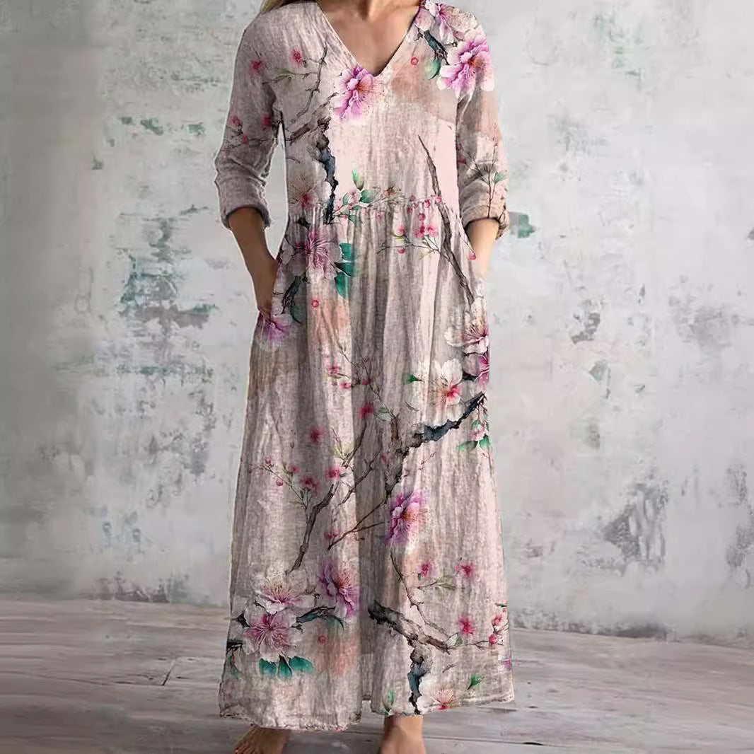 Amelie – Women V-Neck and Floral Pattern Dress 1