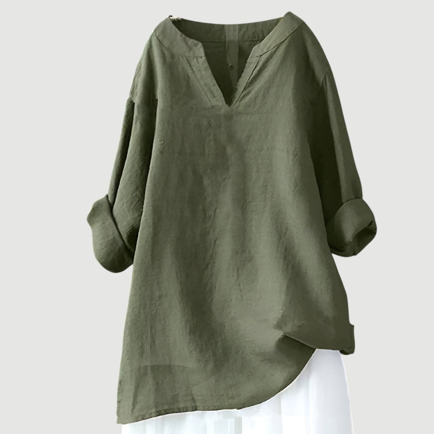 Aria | Women's Linen Tunic V-Neck Loose Fit Long Sleeve 1