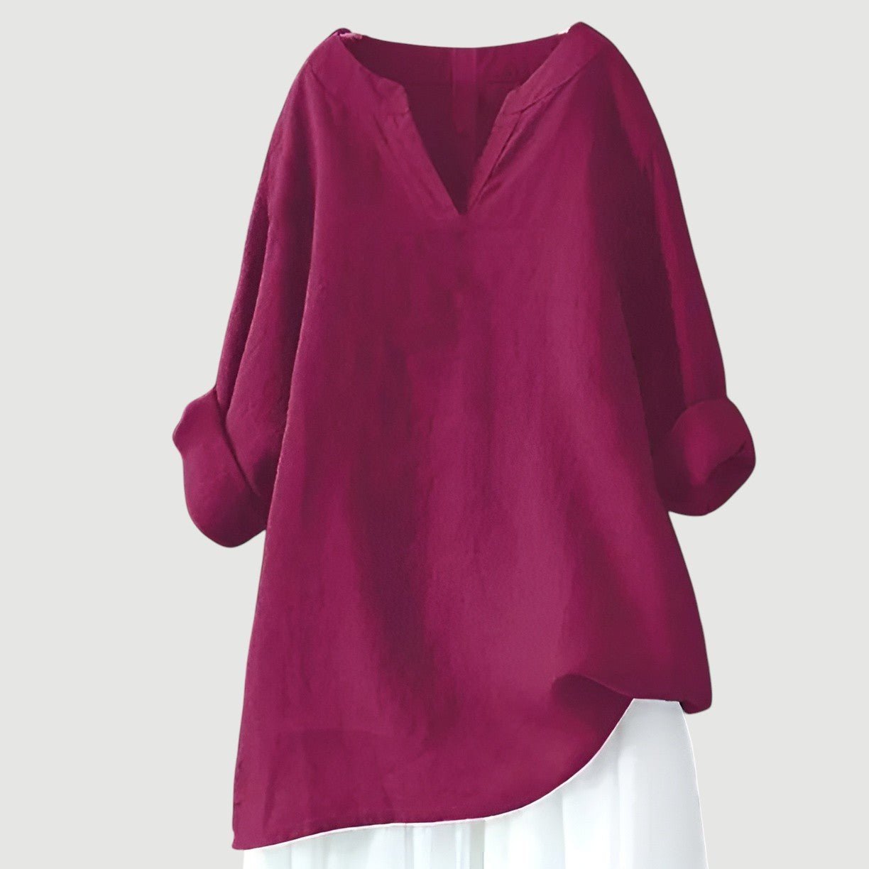 Aria | Women's Linen Tunic V-Neck Loose Fit Long Sleeve 2