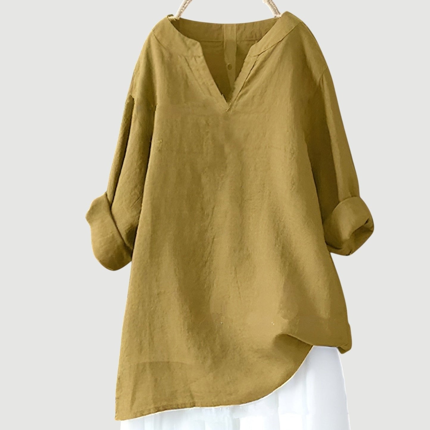 Aria | Women's Linen Tunic V-Neck Loose Fit Long Sleeve 3