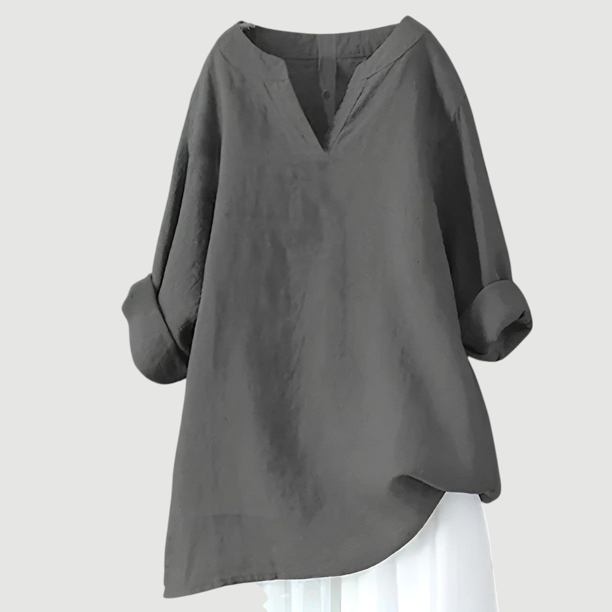 Aria | Women's Linen Tunic V-Neck Loose Fit Long Sleeve 4