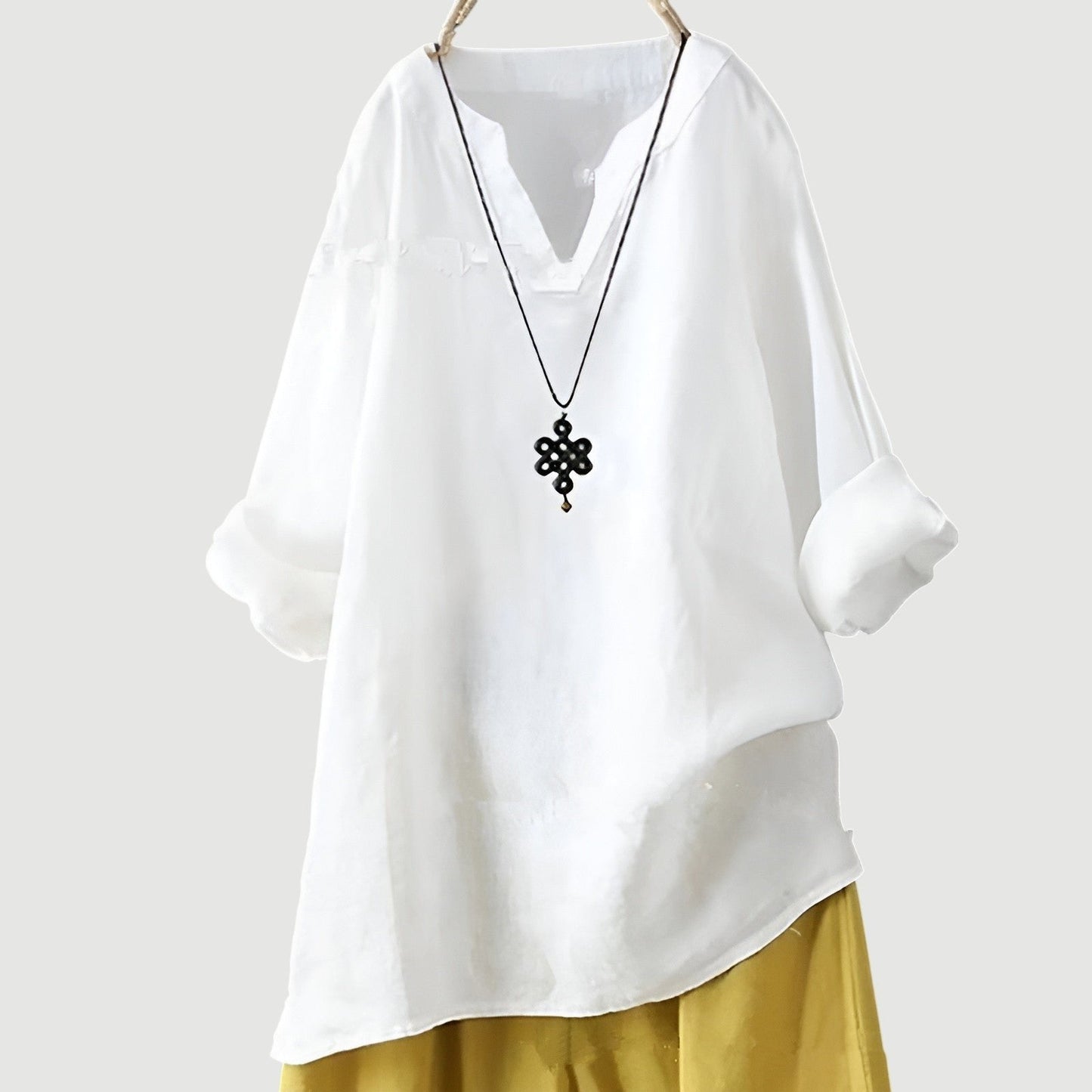 Aria | Women's Linen Tunic V-Neck Loose Fit Long Sleeve 5