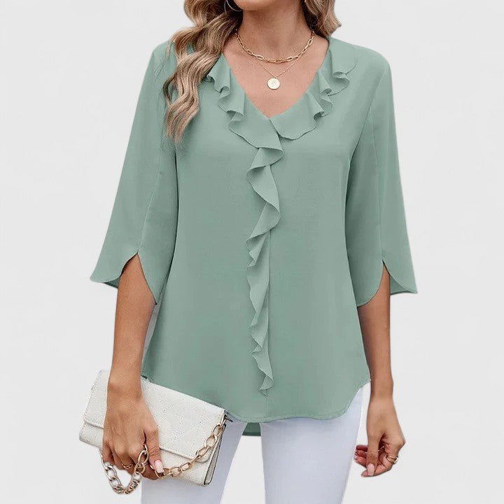 Audrey | Ruffle V-Neck Chiffon Blouse 0