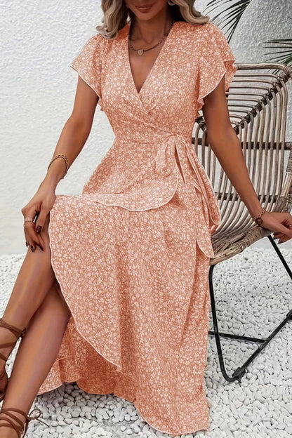 Ava | Women's Floral Wrap Midi Evening Gown V-Neck Flutter-Sleeve Dress 10
