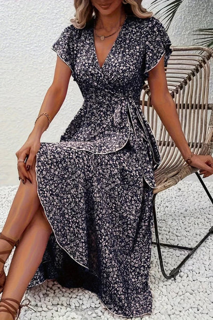 Ava | Women's Floral Wrap Midi Evening Gown V-Neck Flutter-Sleeve Dress 12