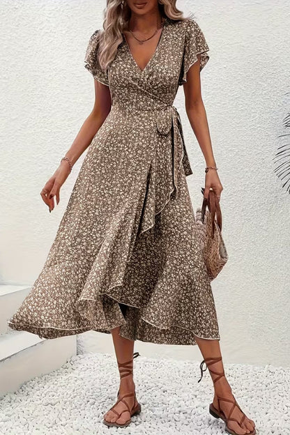 Ava | Women's Floral Wrap Midi Evening Gown V-Neck Flutter-Sleeve Dress 2