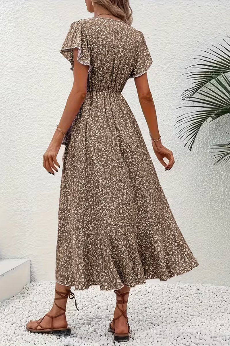 Ava | Women's Floral Wrap Midi Evening Gown V-Neck Flutter-Sleeve Dress 3