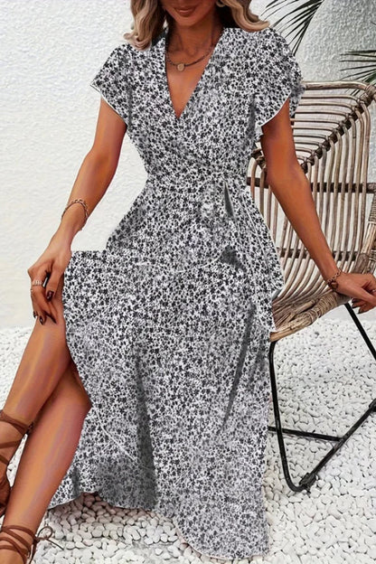 Ava | Women's Floral Wrap Midi Evening Gown V-Neck Flutter-Sleeve Dress 4