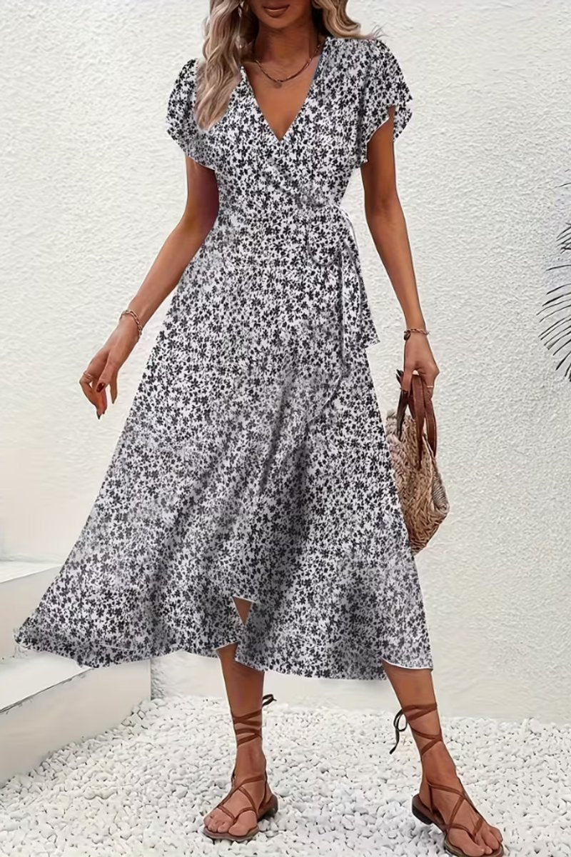 Ava | Women's Floral Wrap Midi Evening Gown V-Neck Flutter-Sleeve Dress 5