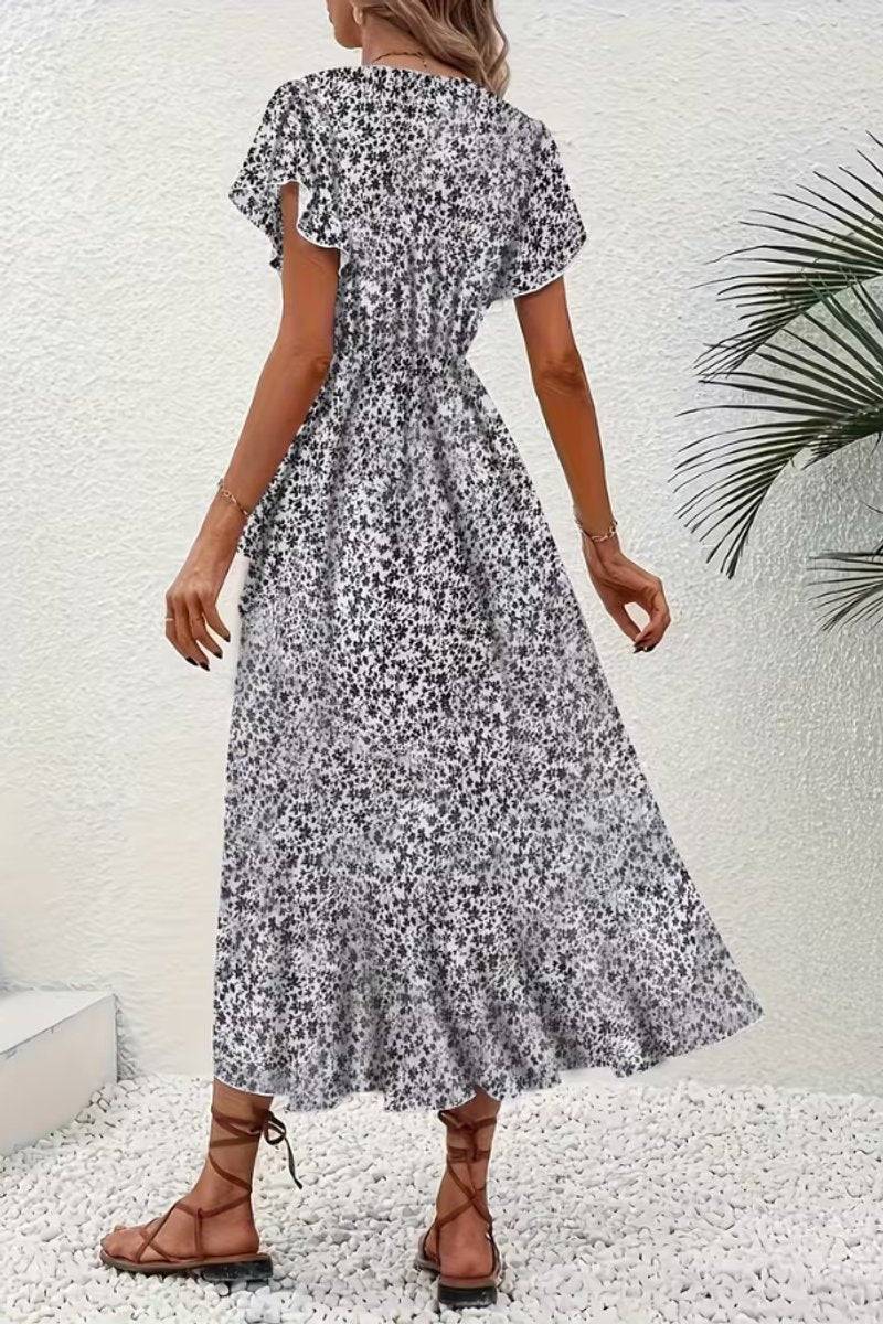 Ava | Women's Floral Wrap Midi Evening Gown V-Neck Flutter-Sleeve Dress 6