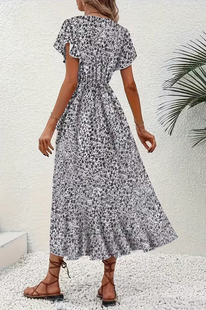 Ava | Women's Floral Wrap Midi Evening Gown V-Neck Flutter-Sleeve Dress 6
