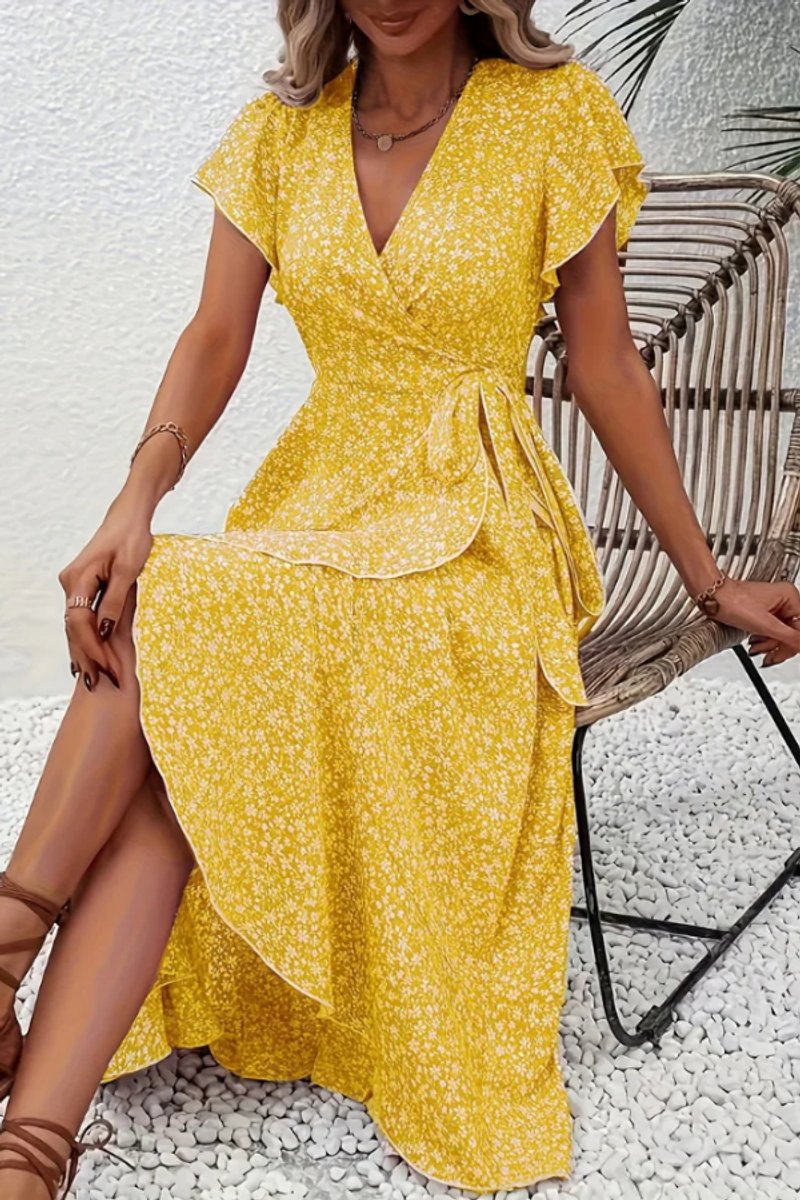 Ava | Women's Floral Wrap Midi Evening Gown V-Neck Flutter-Sleeve Dress 7