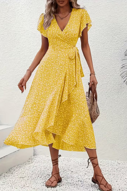Ava | Women's Floral Wrap Midi Evening Gown V-Neck Flutter-Sleeve Dress 8