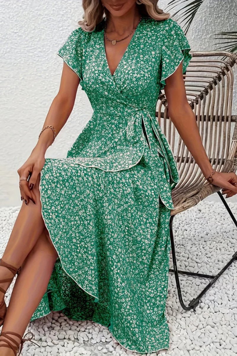 Ava | Women's Floral Wrap Midi Evening Gown V-Neck Flutter-Sleeve Dress 9