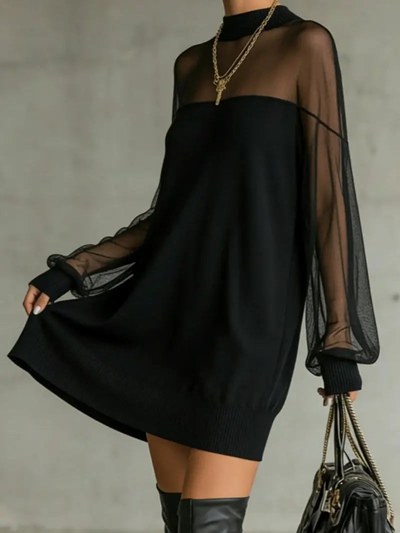 BLACK MESH HIGH NECK MINI DRESS 1