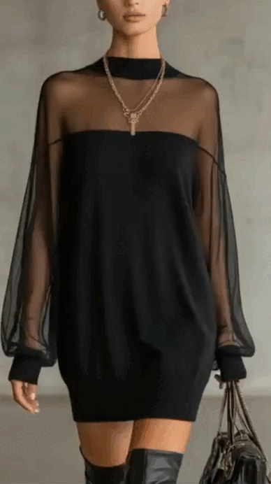 BLACK MESH HIGH NECK MINI DRESS 2