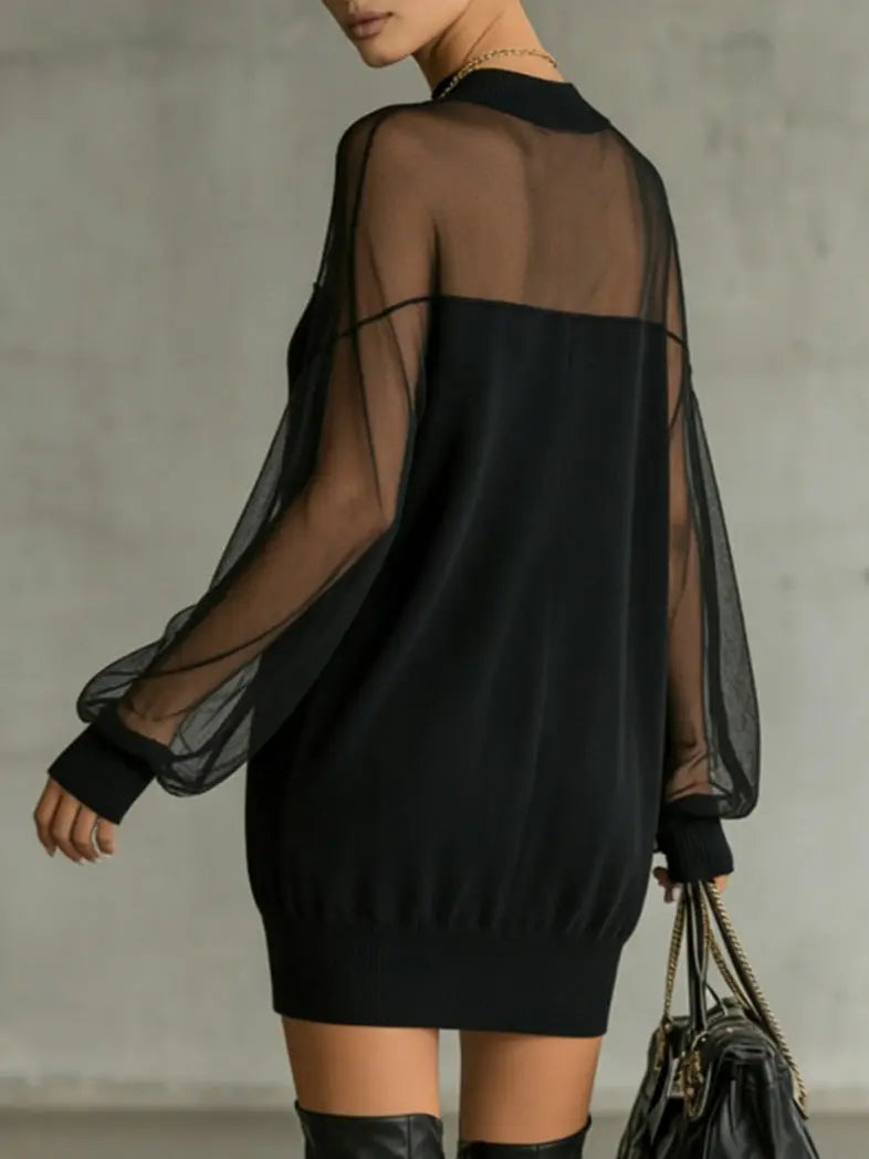 BLACK MESH HIGH NECK MINI DRESS 3