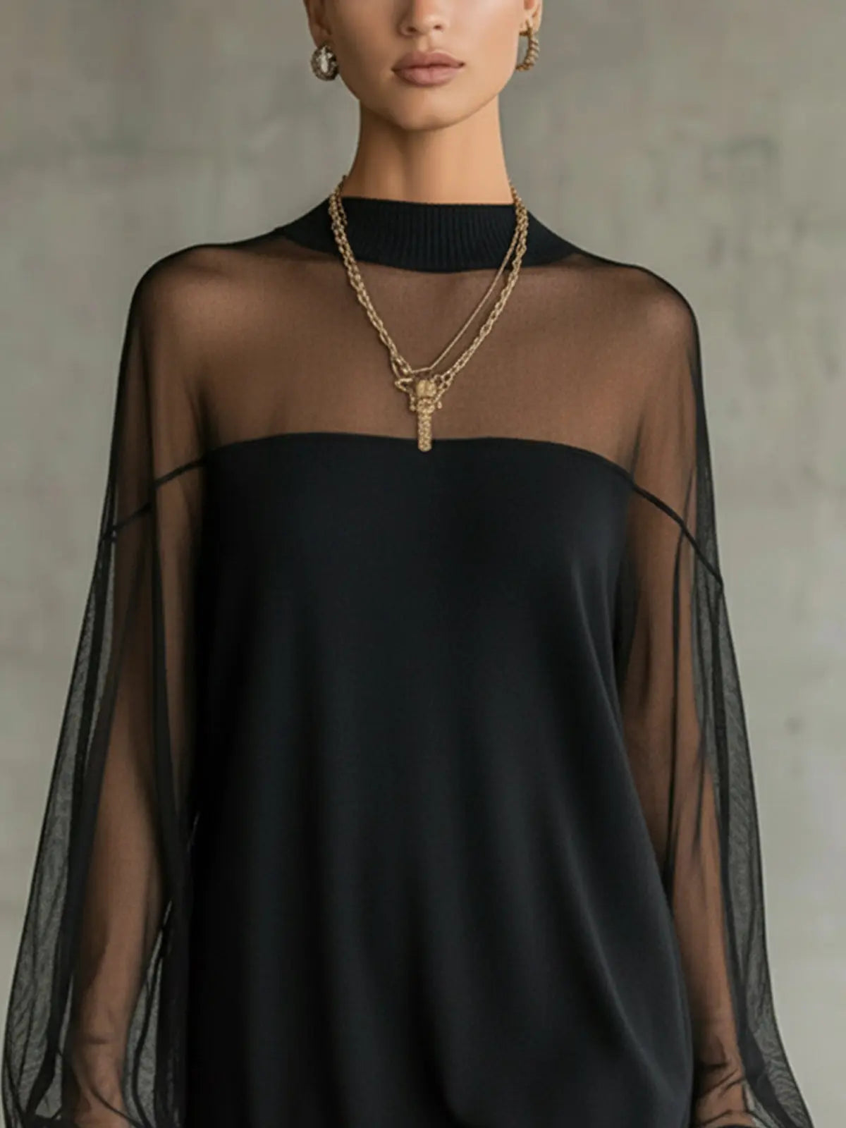 BLACK MESH HIGH NECK MINI DRESS 4