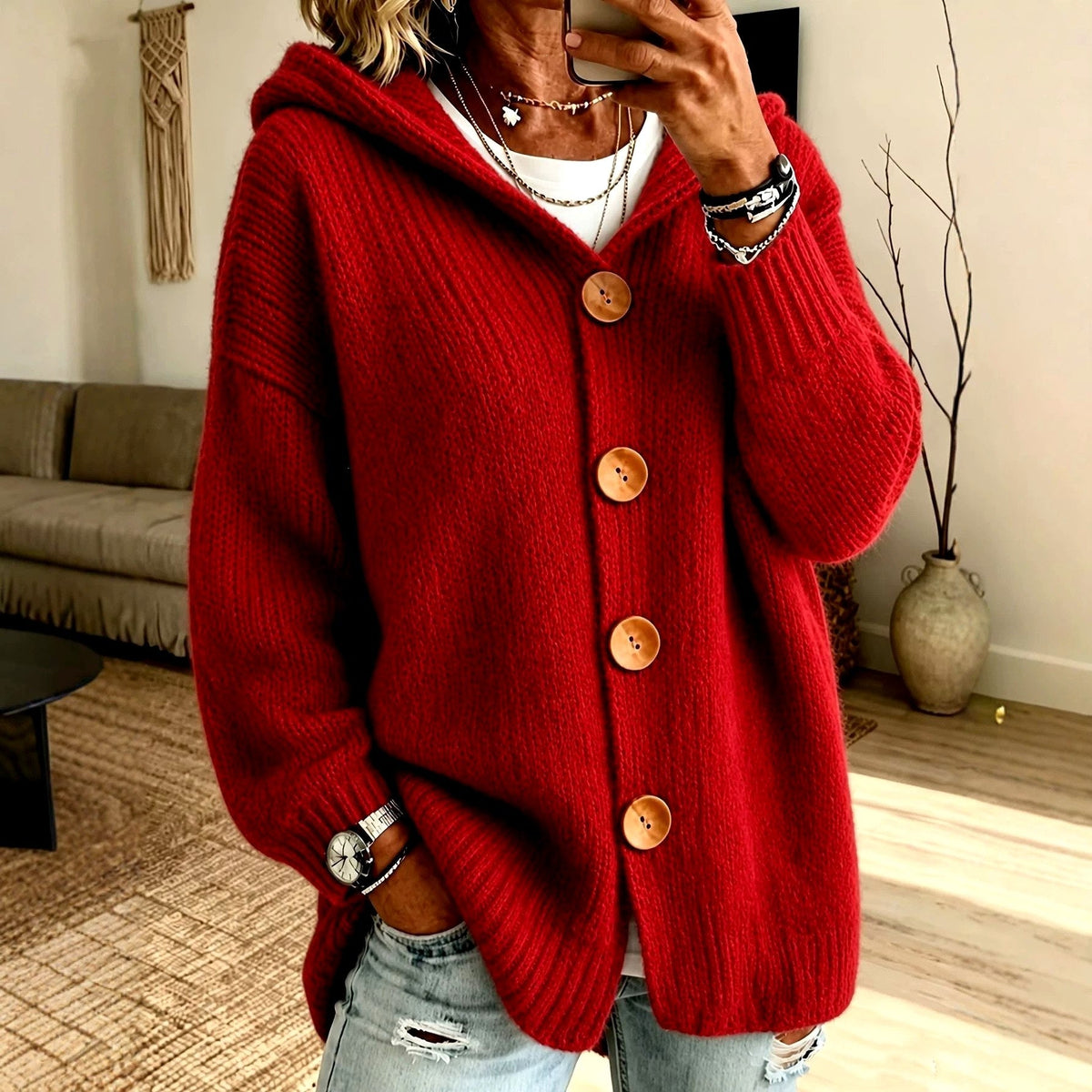 Women's Oversized Hooded Cardigan | Button-Front & Cosy Knit 1