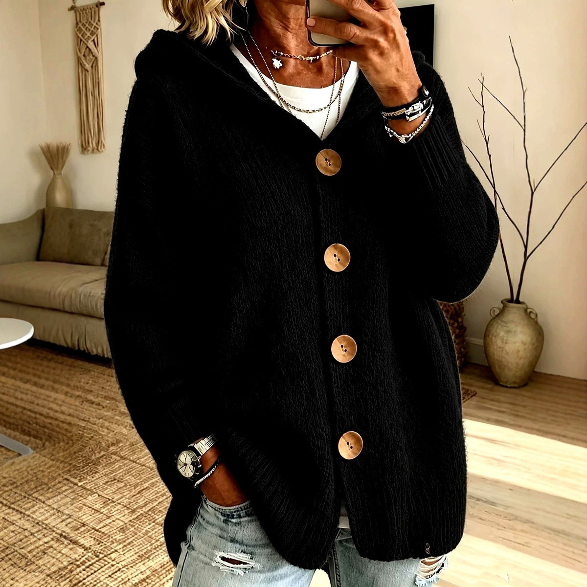 Women's Oversized Hooded Cardigan | Button-Front & Cosy Knit 2