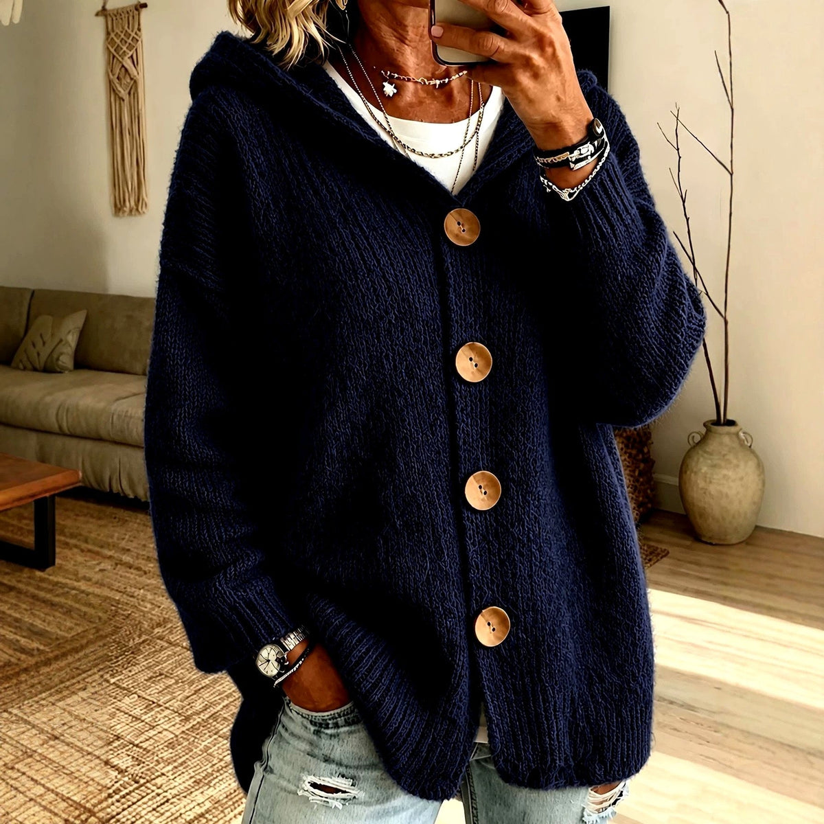 Women's Oversized Hooded Cardigan | Button-Front & Cosy Knit 4