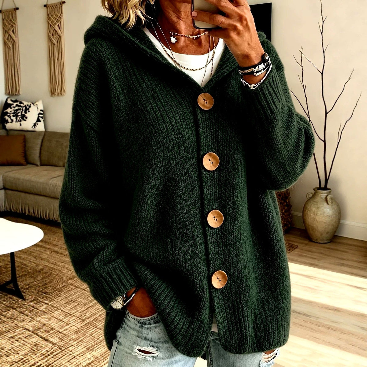 Women's Oversized Hooded Cardigan | Button-Front & Cosy Knit 5