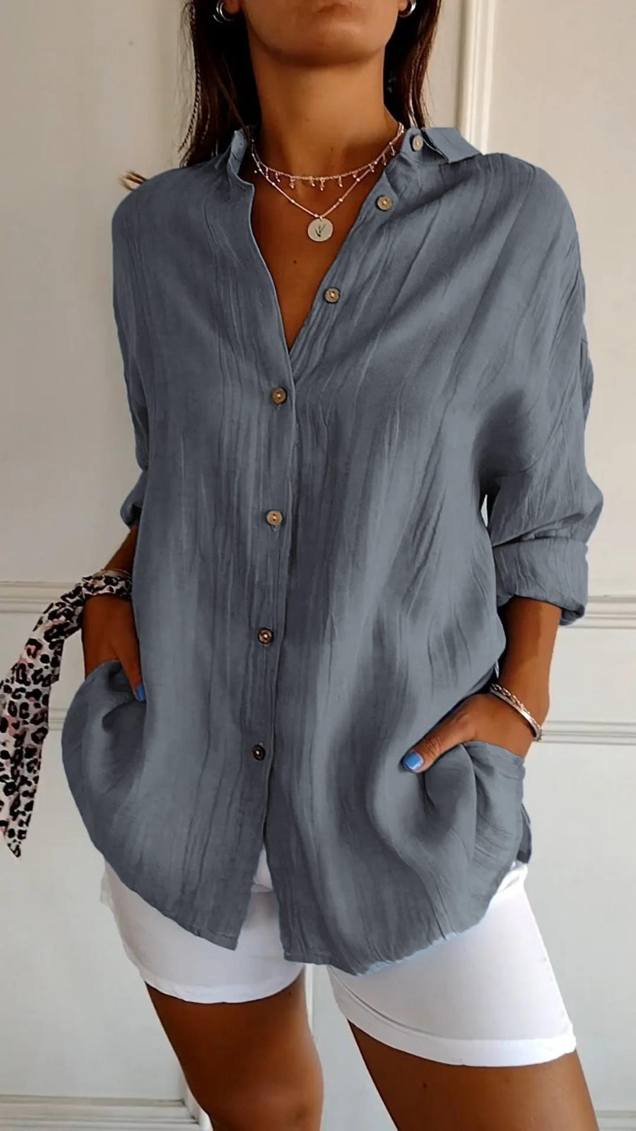 Blouse | Chloe Linen Oversized Button-Down Shirt for Women